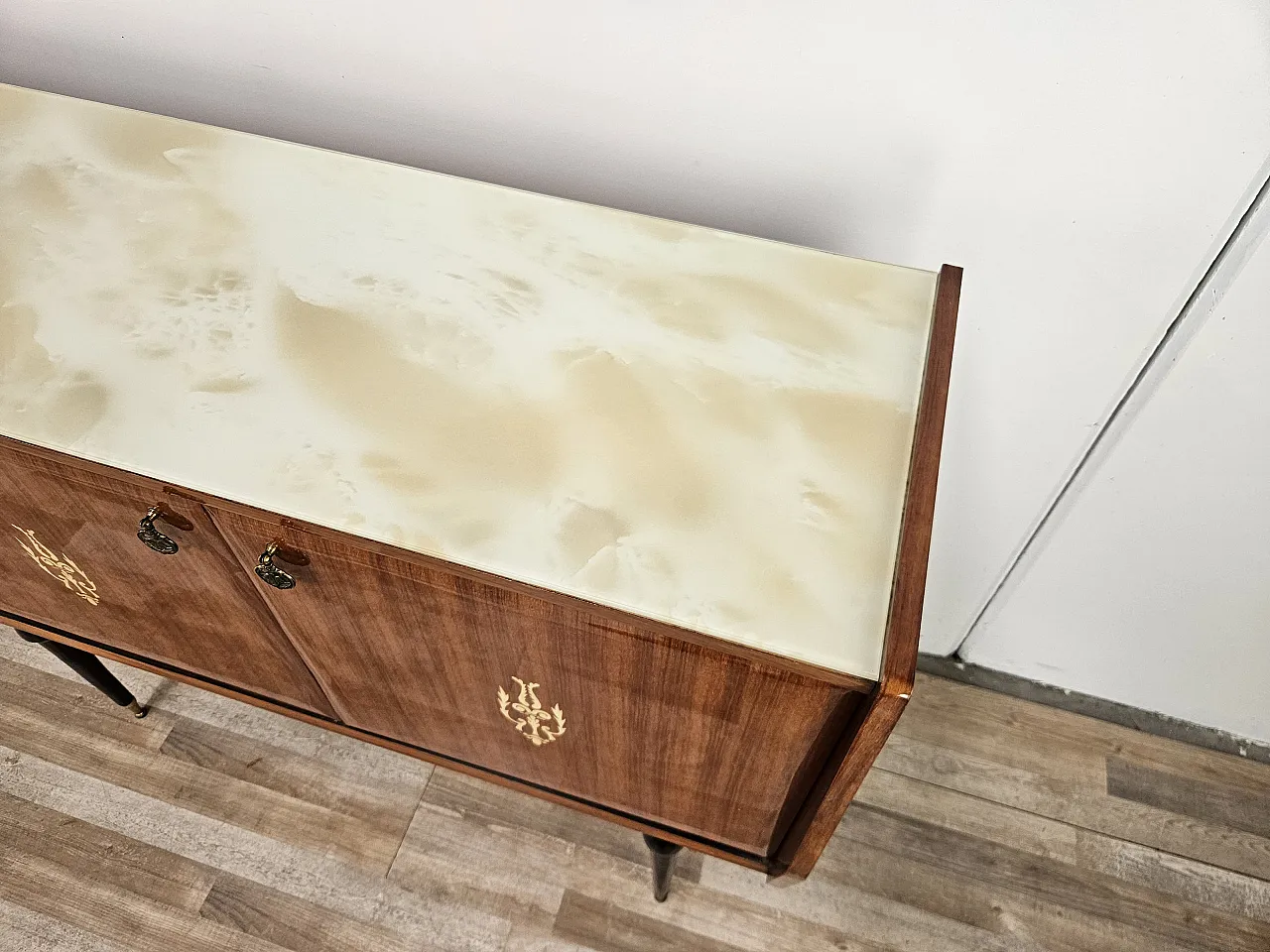 Mahogany sideboard with glass top, 60s 8