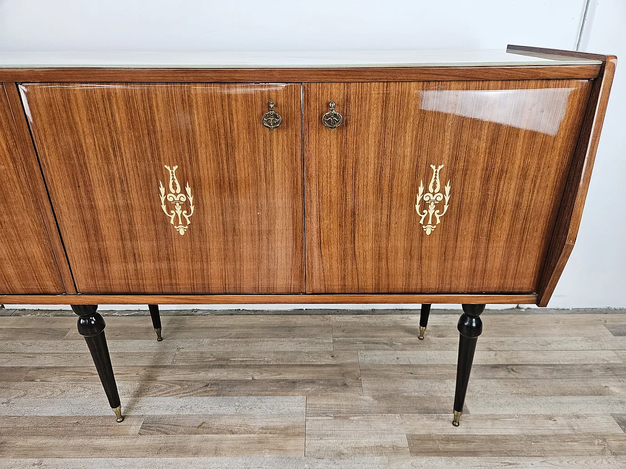 Mahogany sideboard with glass top, 60s 10