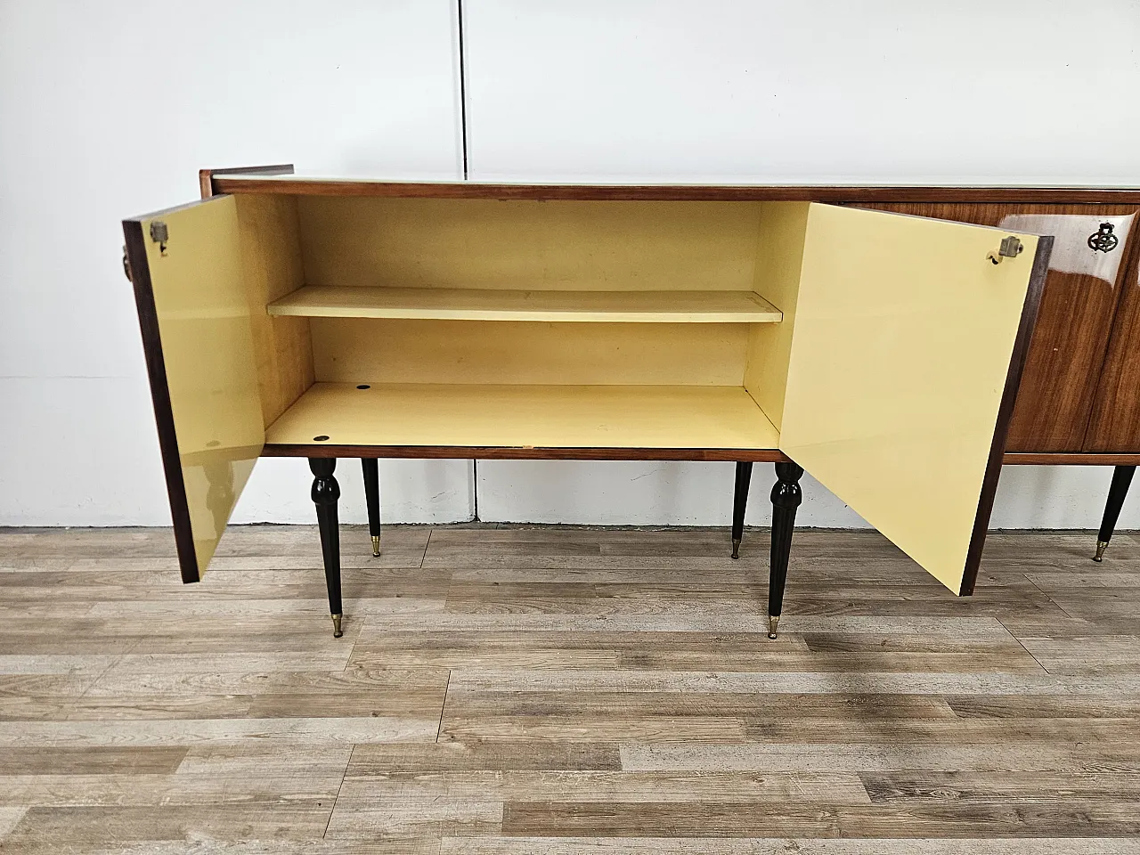 Mahogany sideboard with glass top, 60s 12
