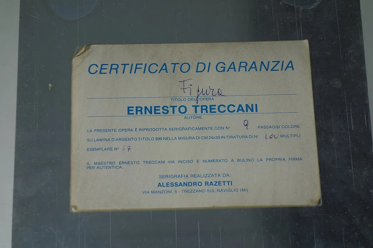Composizione di E. Treccani, serigrafia su foglio d'argento, anni '70 6