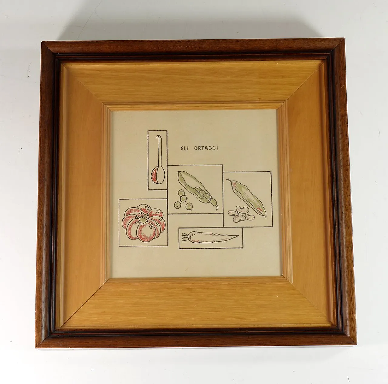 3 Piastrelle Art Naif in ceramica dipinta con verdure, anni '70 3