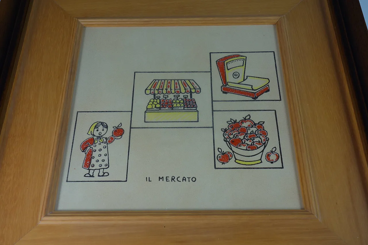 3 Piastrelle Art Naif in ceramica dipinta con verdure, anni '70 8