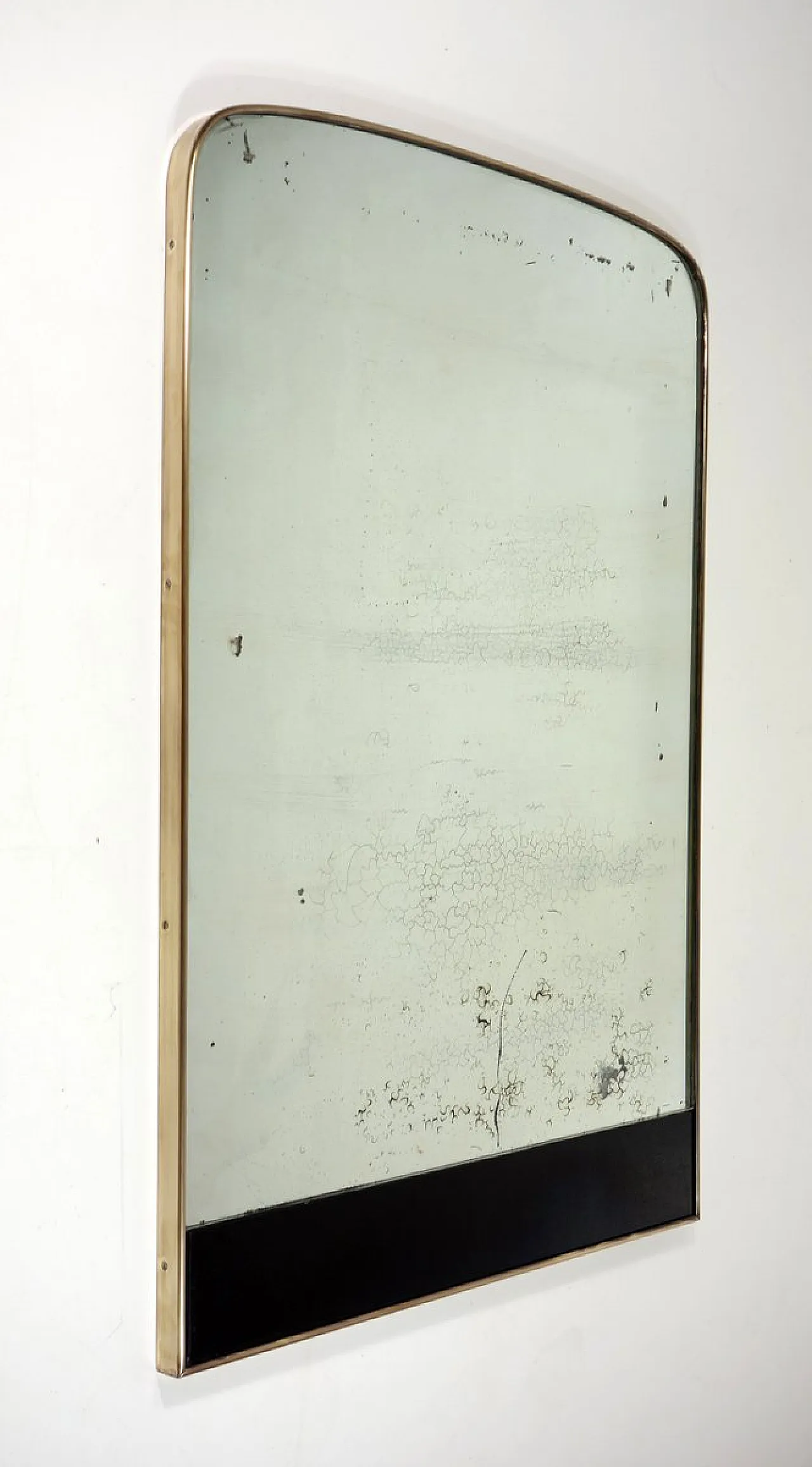Specchio Mid-Century in ottone e vetro nero, anni '50 1