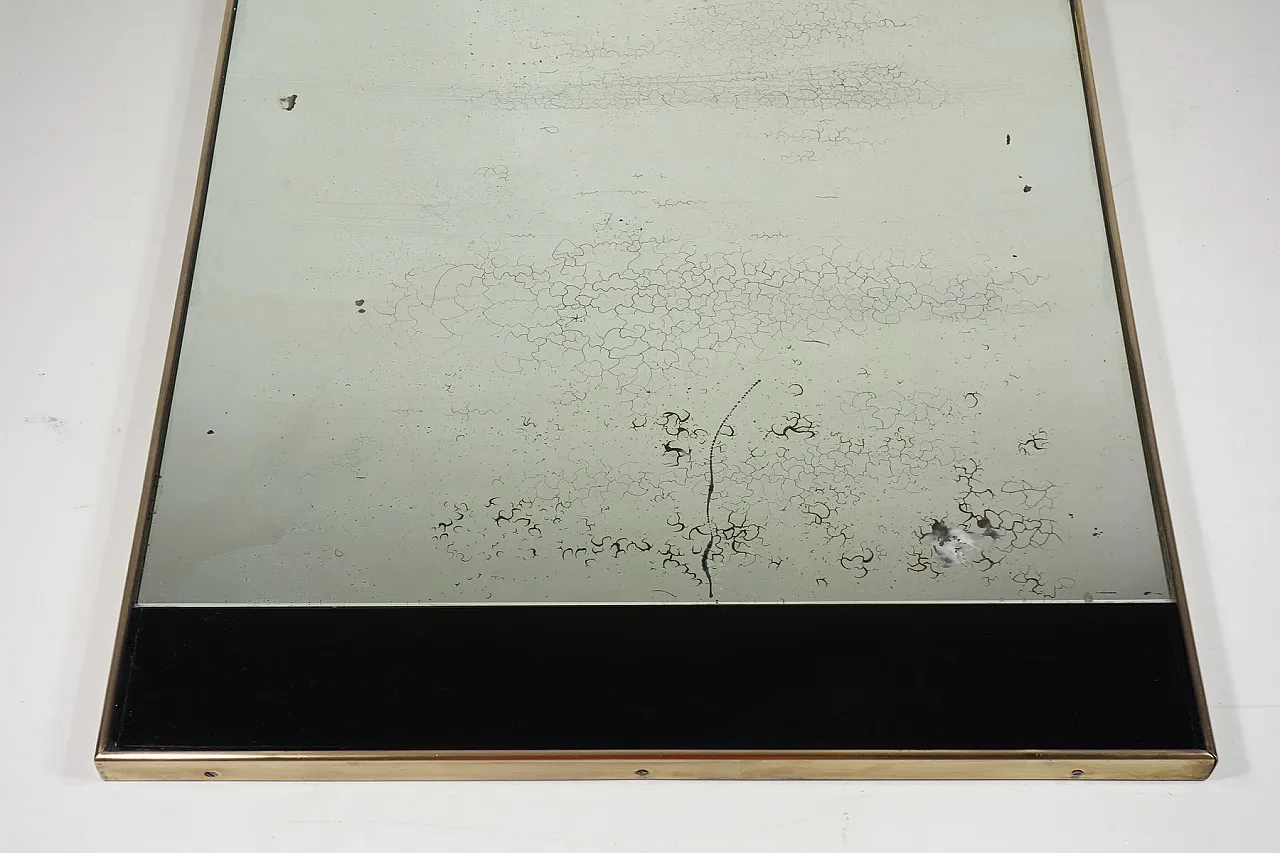 Specchio Mid-Century in ottone e vetro nero, anni '50 2