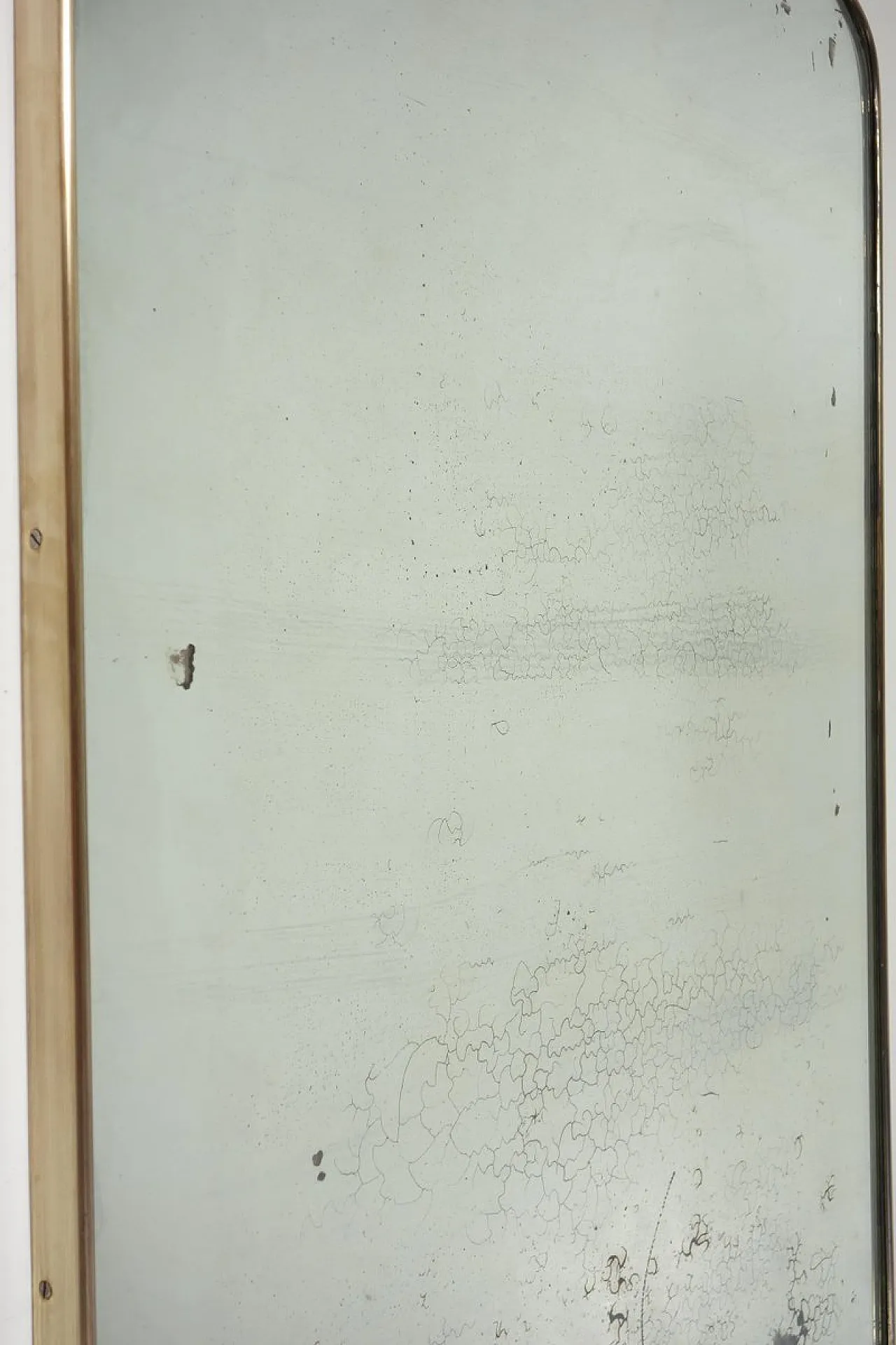 Specchio Mid-Century in ottone e vetro nero, anni '50 3