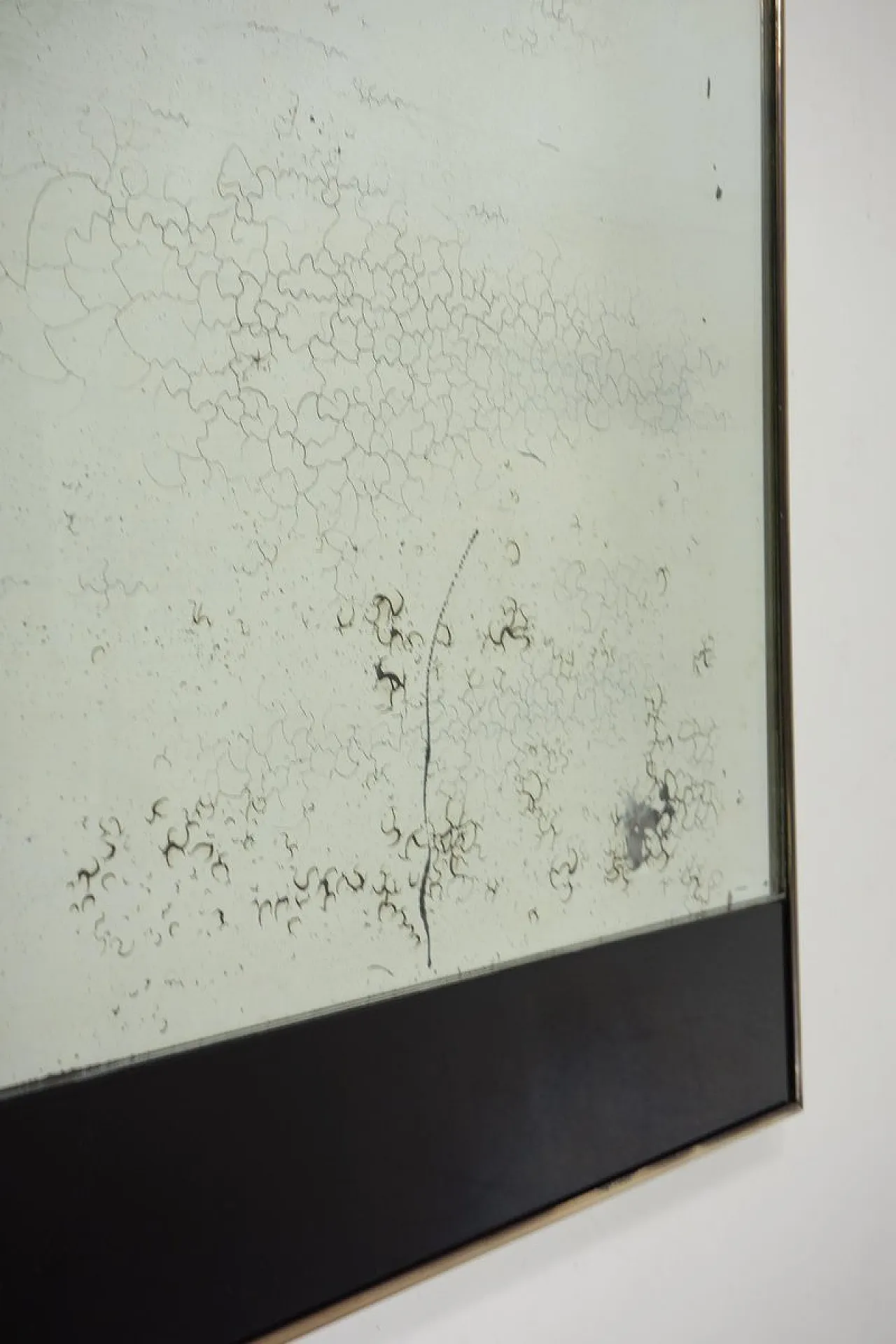 Specchio Mid-Century in ottone e vetro nero, anni '50 4