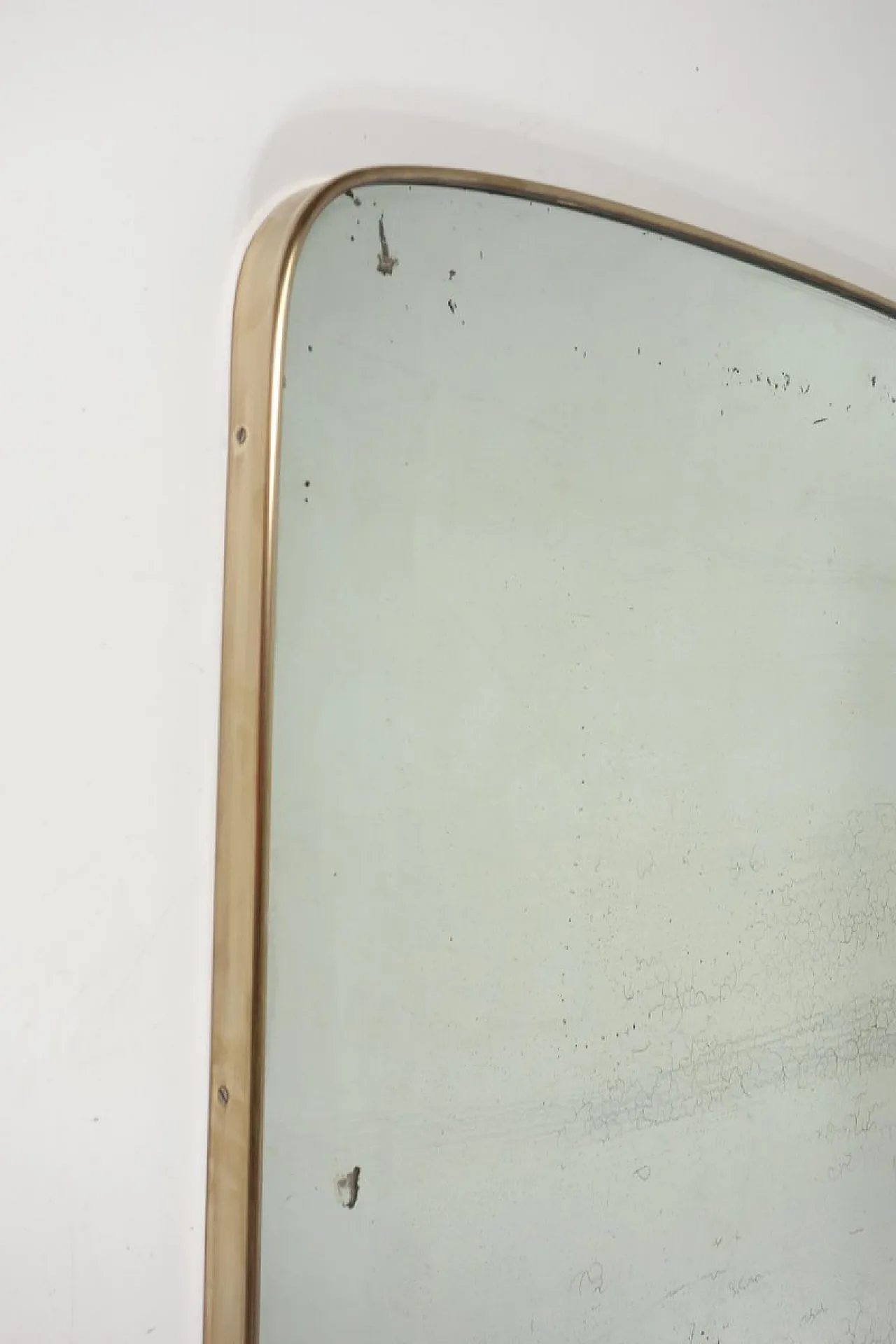 Specchio Mid-Century in ottone e vetro nero, anni '50 6