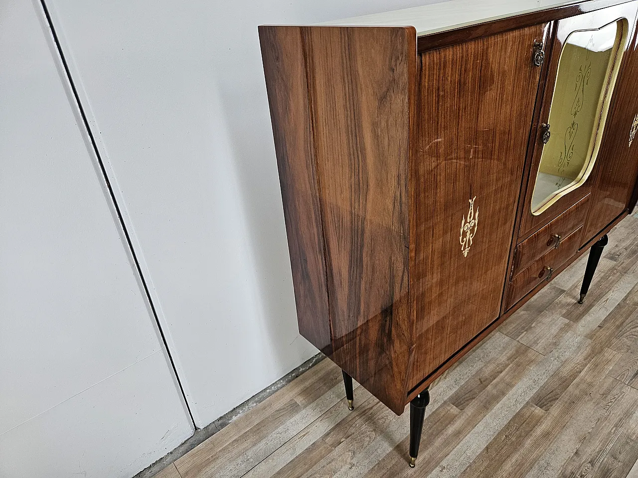 Mid Century showcase covered in mahogany with glass top 3