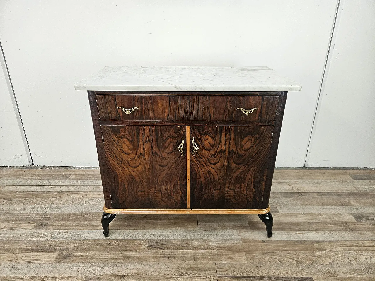 Toilet in mahogany root with white marble top, 1950s 1