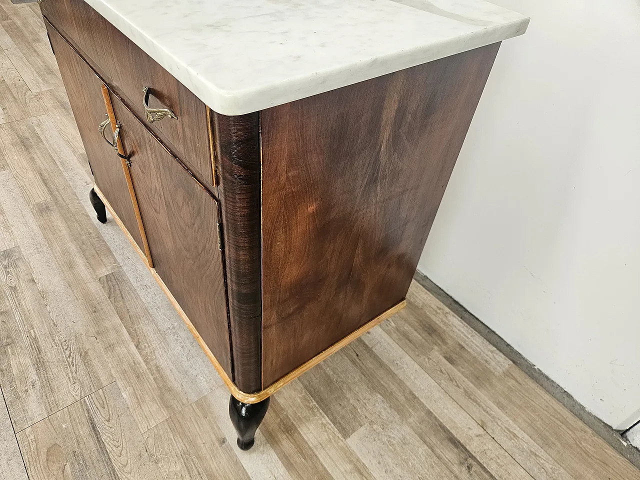 Toilet in mahogany root with white marble top, 1950s 3
