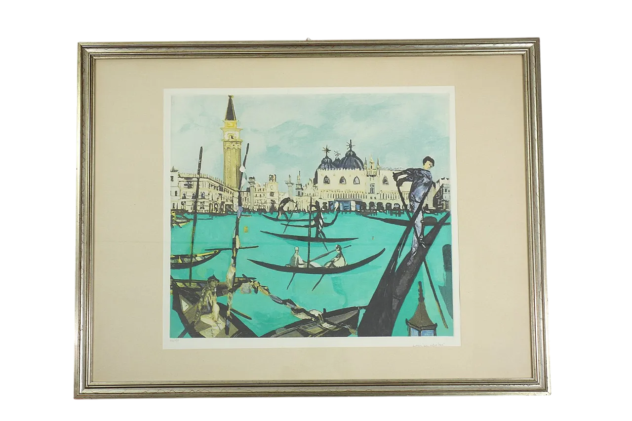 Venezia di Remo Brindisi, litografia incorniciata, anni '70 9