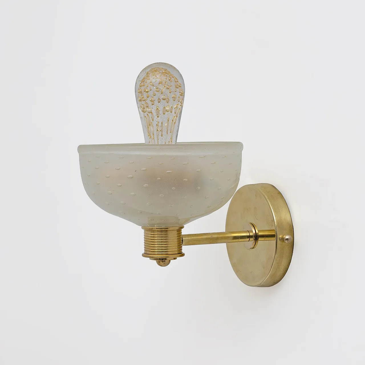 Coppia di applique in ottone e vetro di Murano Pulegoso, anni '90 7