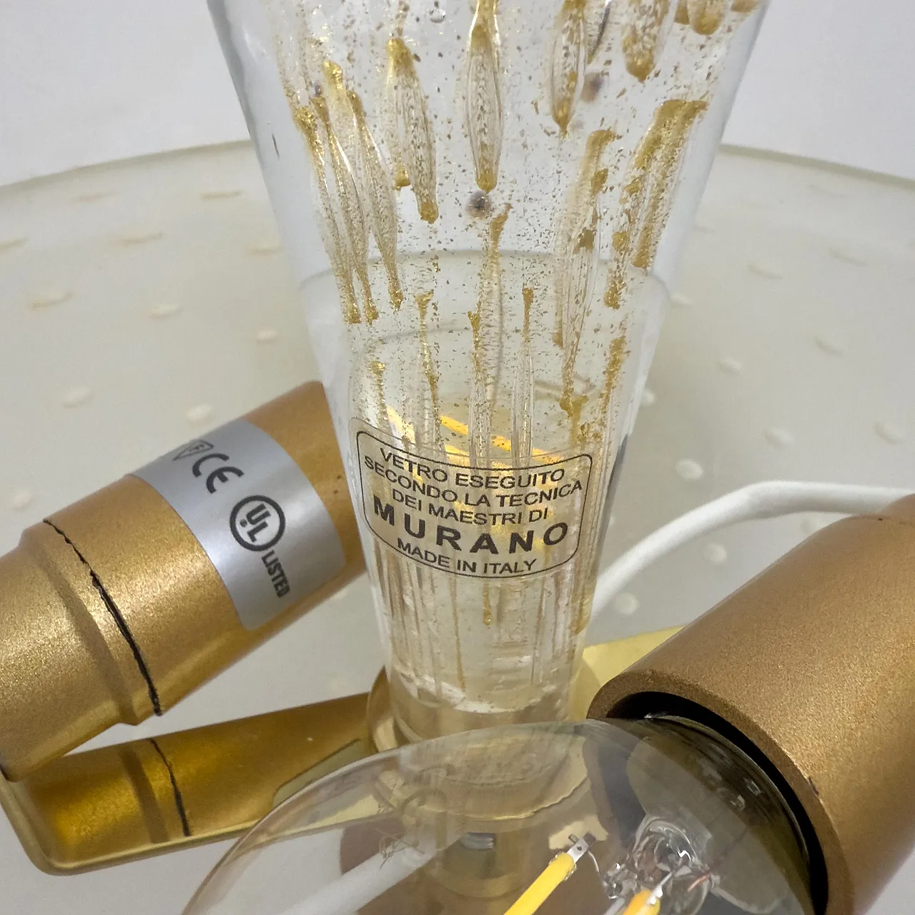 Coppia di applique in ottone e vetro di Murano Pulegoso, anni '90 9