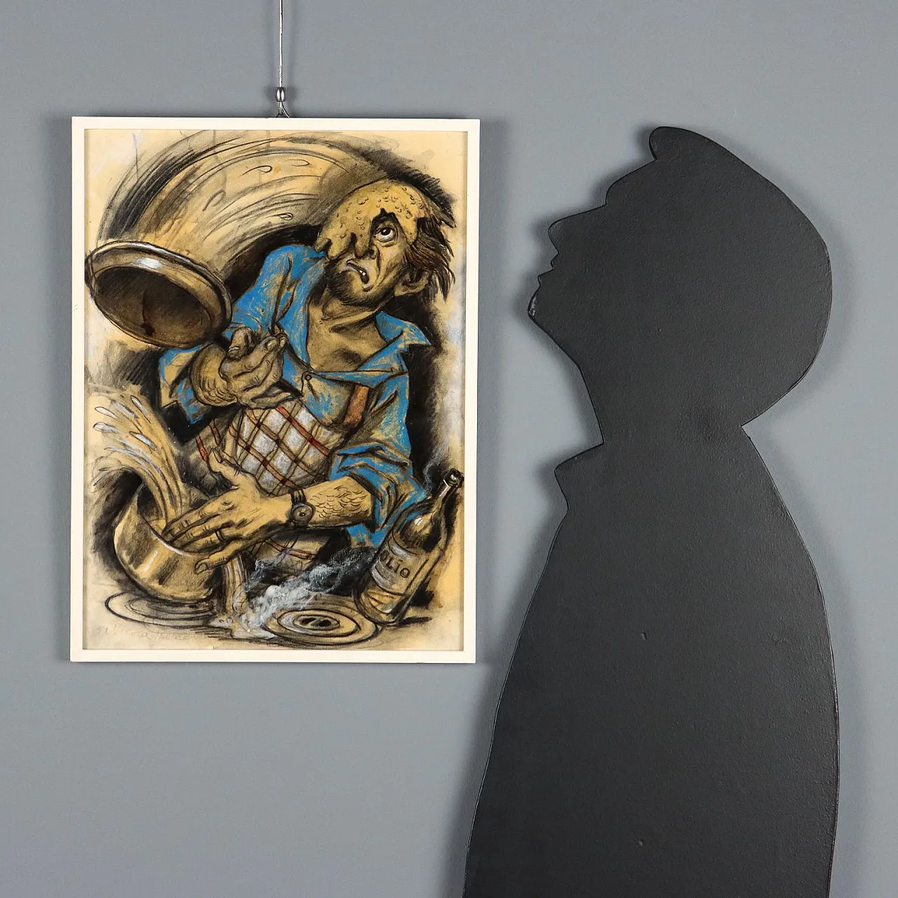 L'uomo in cucina, dipinto moderno di Nicola Benois, '900 2