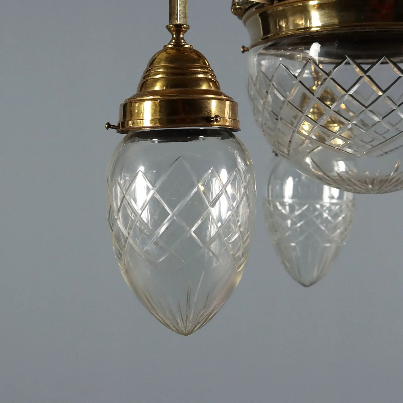 Lampadario Liberty in metallo e vetro a 4 luci, '900 4