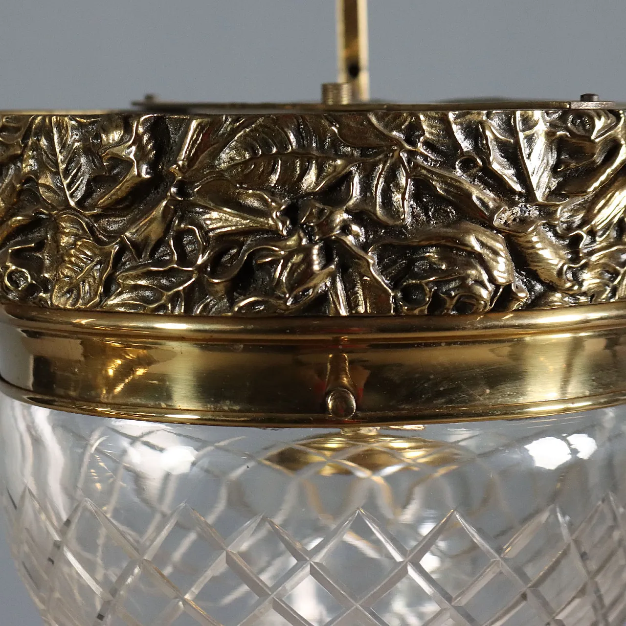 Lampadario Liberty in metallo e vetro a 4 luci, '900 5