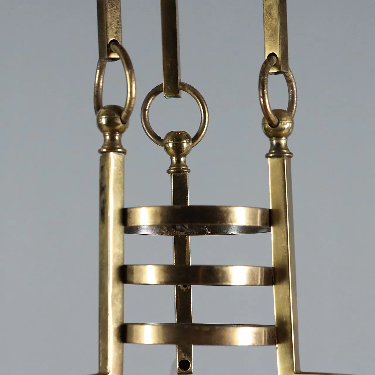 Lampadario Liberty in metallo e vetro a 4 luci, '900 7