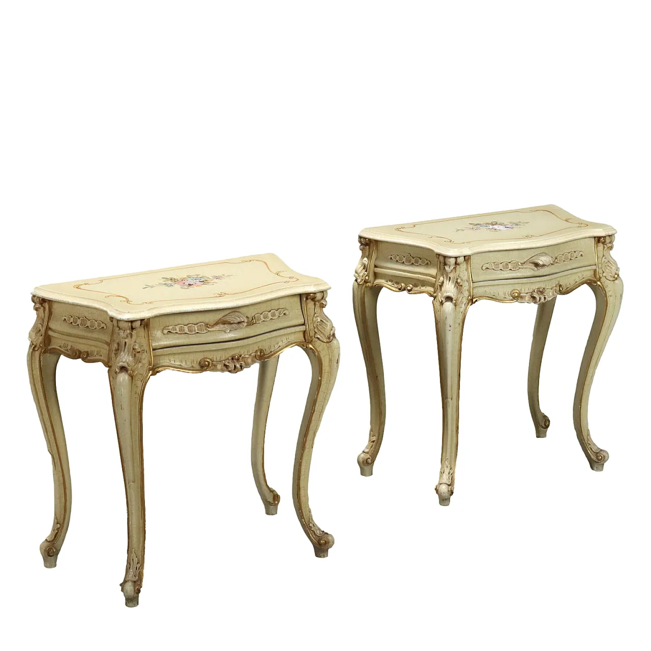 Pair of Baroque-style beechwood bedside tables, 20th century 1