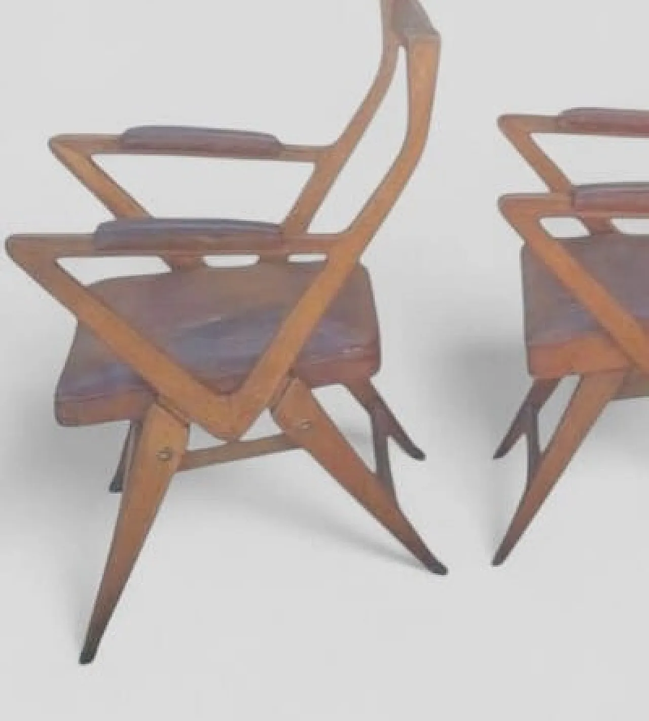 3 Oak and leather armchairs, 1950s 7