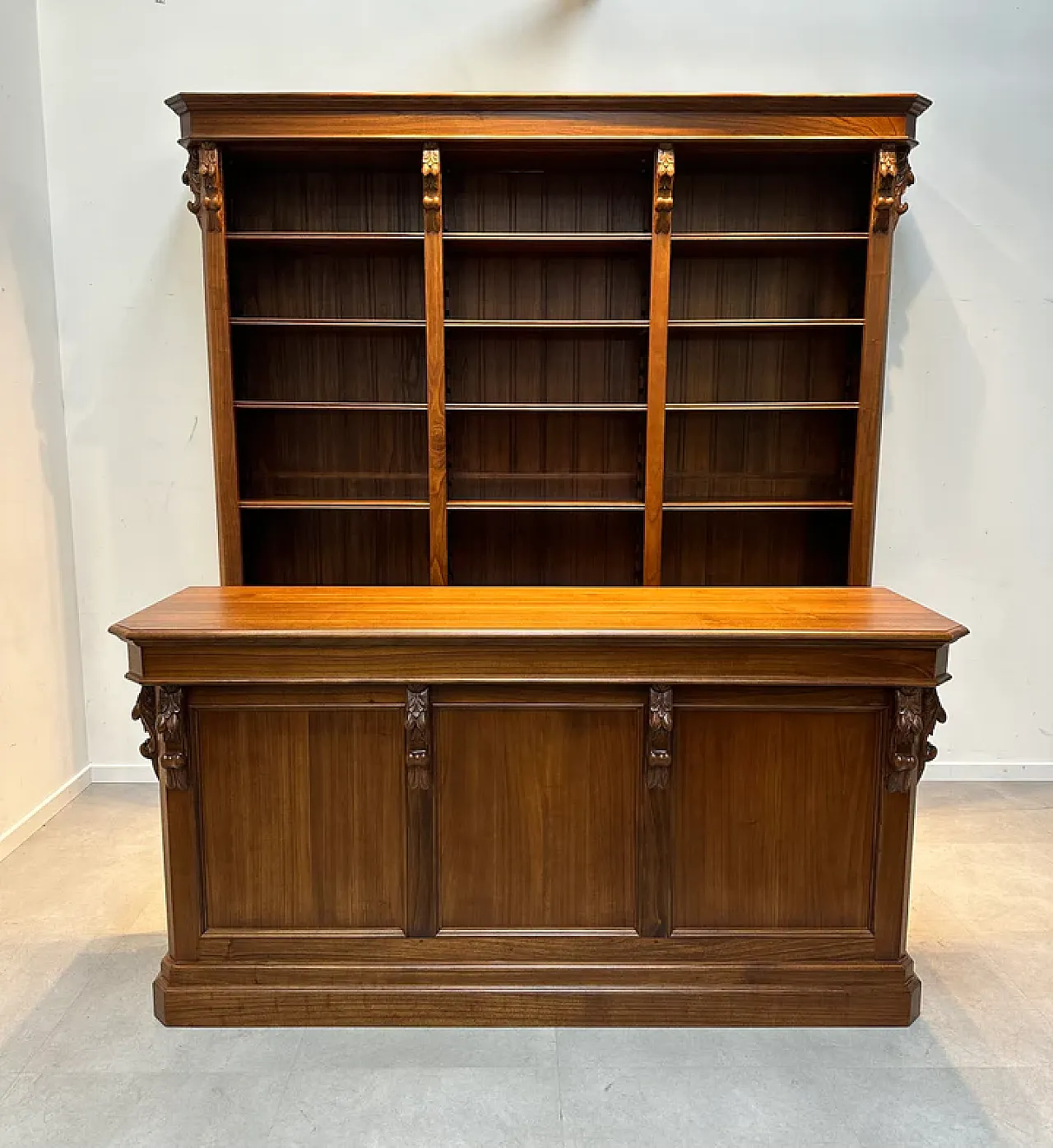 Handcarved counter with bookcase, 20th century 3