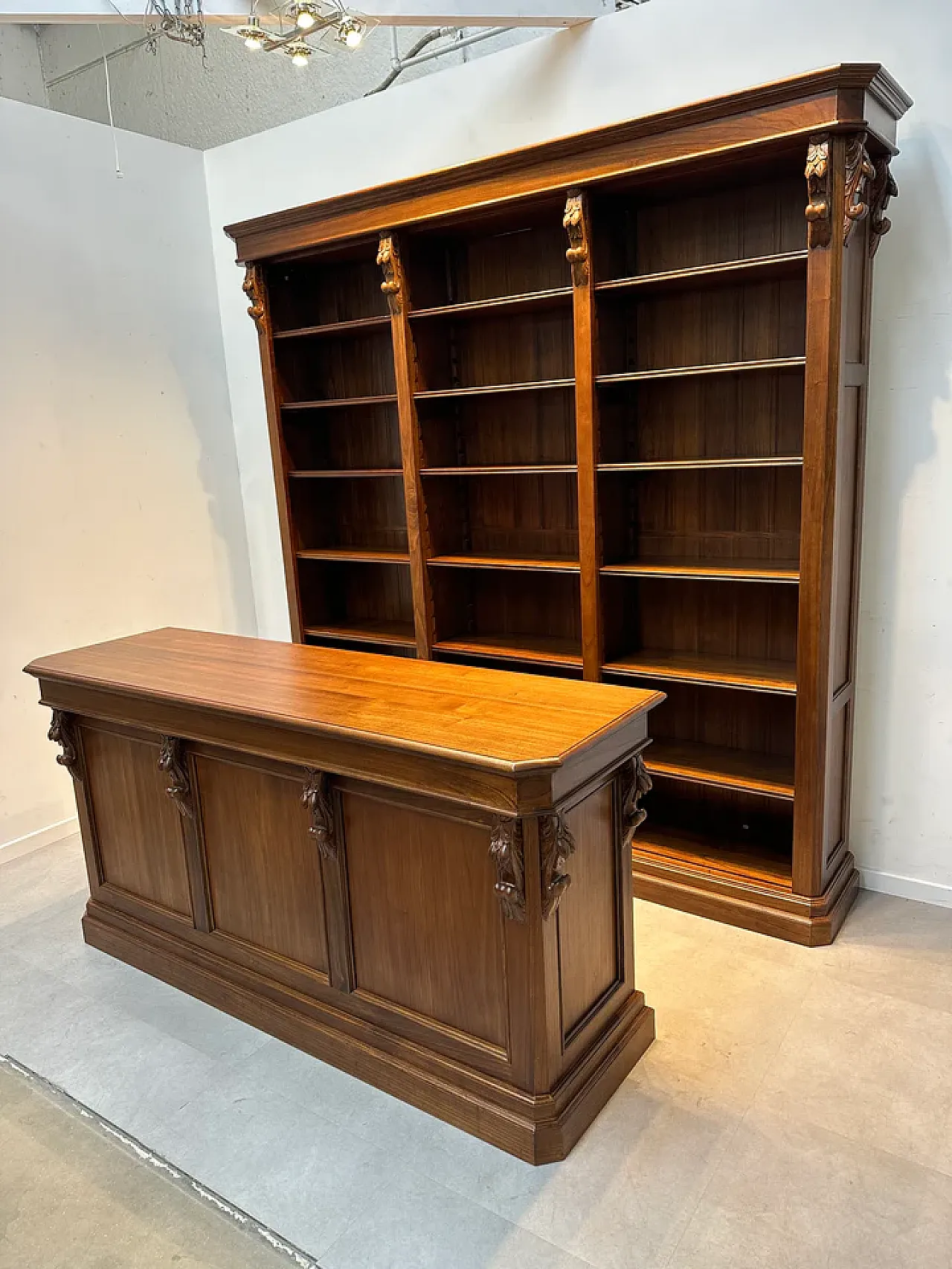 Handcarved counter with bookcase, 20th century 4