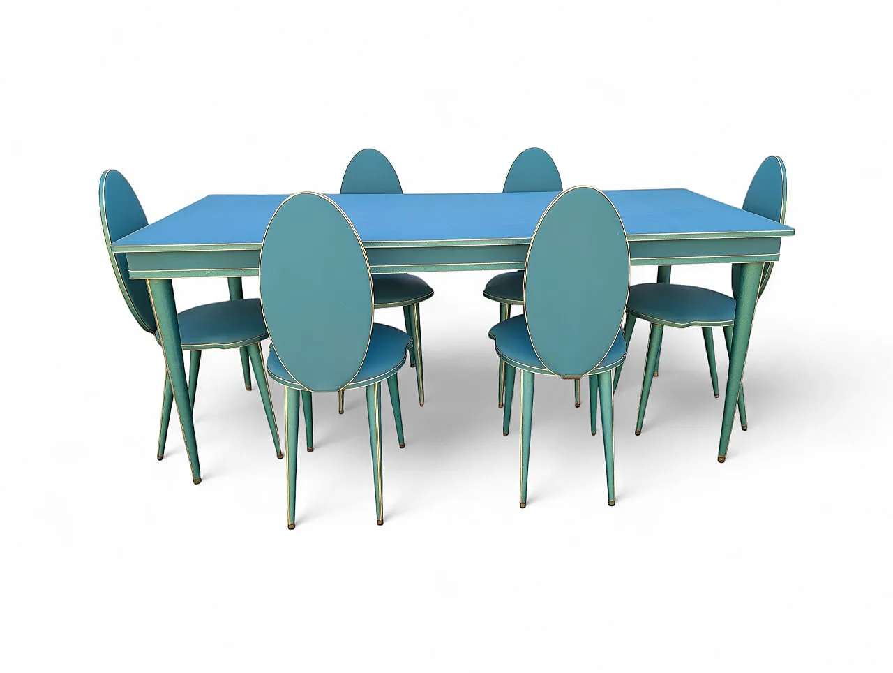 Water green dining set and golden details, 1950s 6