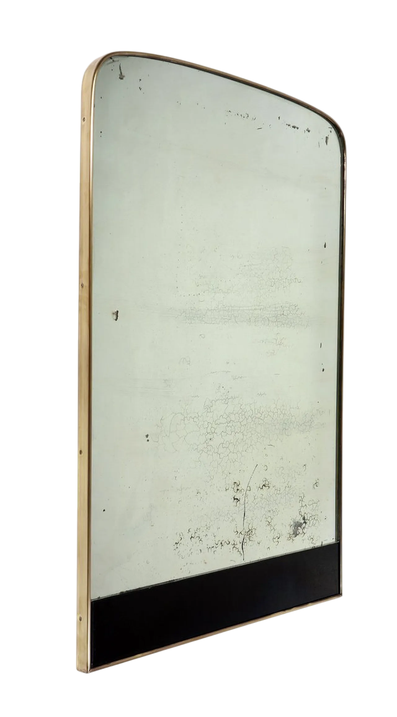 Specchio Mid-Century in ottone e vetro nero, anni '50 11