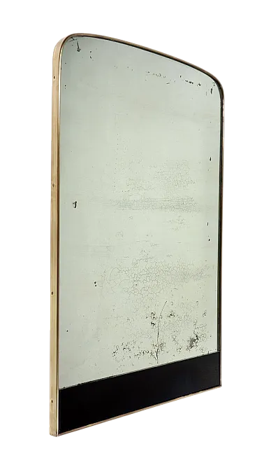 Specchio Mid-Century in ottone e vetro nero, anni '50