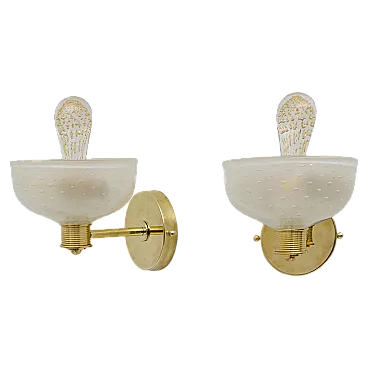 Coppia di applique in ottone e vetro di Murano Pulegoso, anni '90