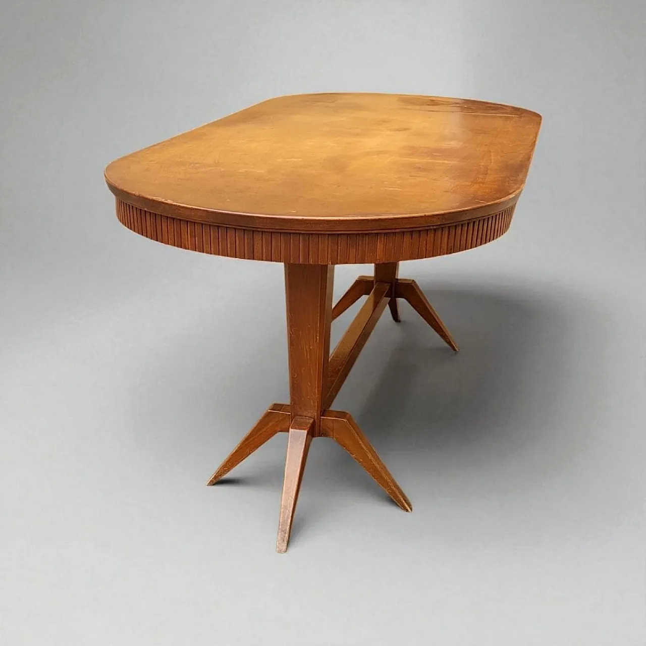 Solid beech table with elliptical veneered top, 1950s 2