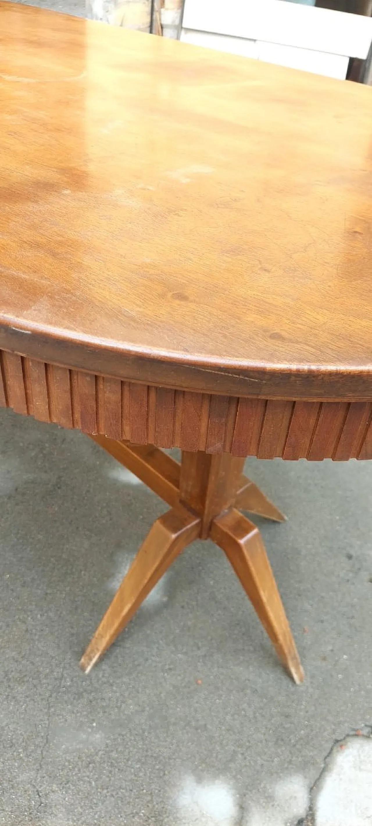 Solid beech table with elliptical veneered top, 1950s 3
