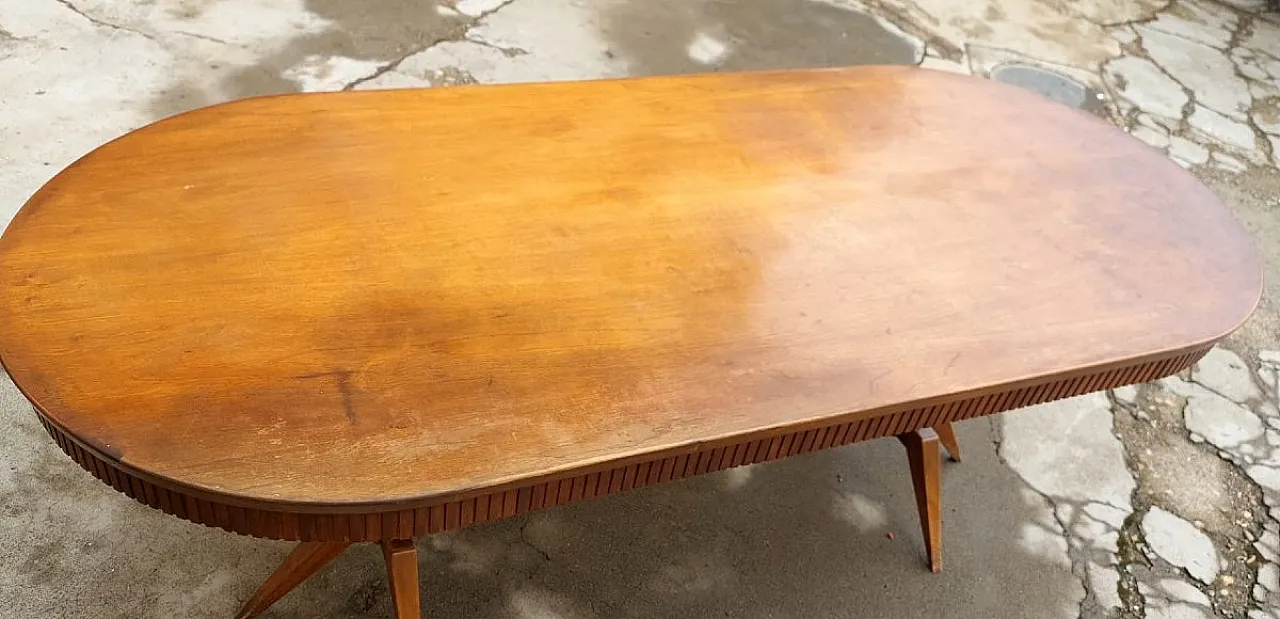 Solid beech table with elliptical veneered top, 1950s 8