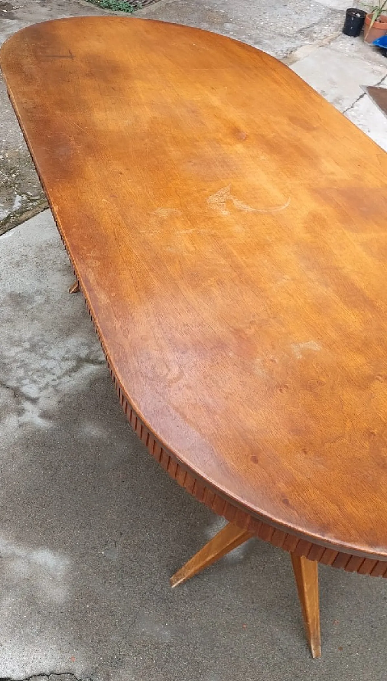 Solid beech table with elliptical veneered top, 1950s 9