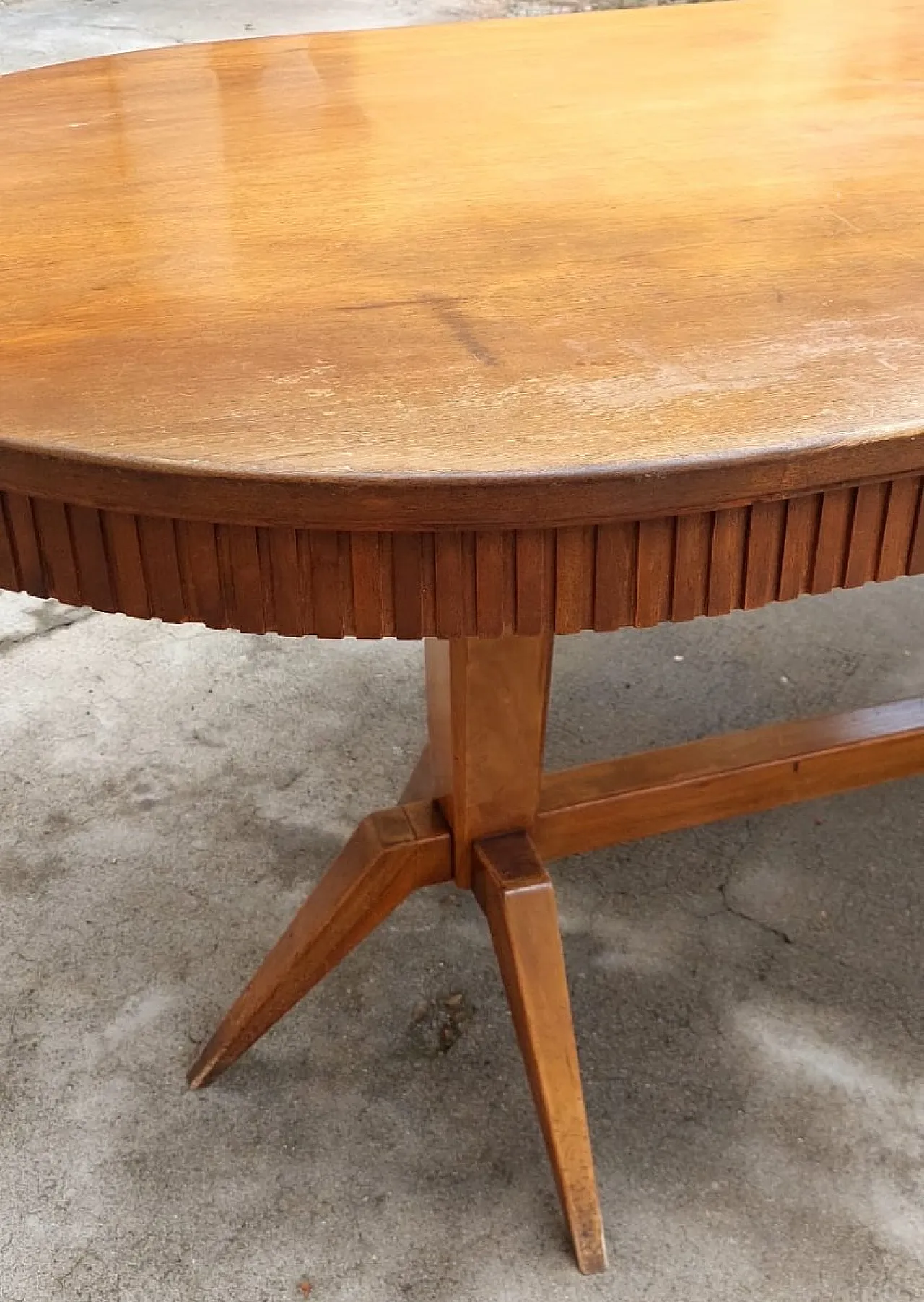 Solid beech table with elliptical veneered top, 1950s 10