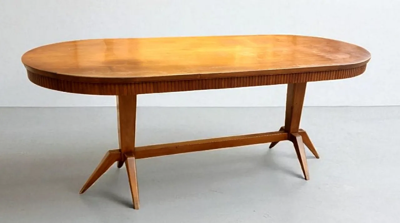 Solid beech table with elliptical veneered top, 1950s 12