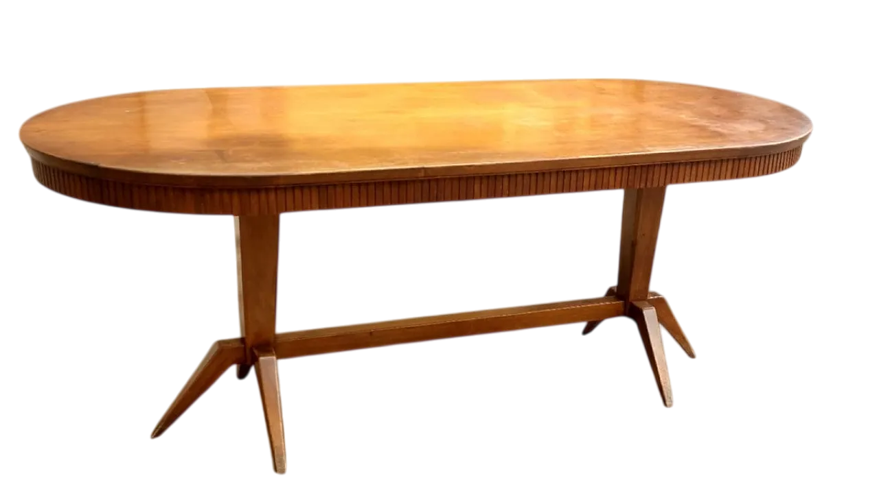 Solid beech table with elliptical veneered top, 1950s 13