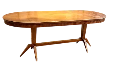 Solid beech table with elliptical veneered top, 1950s
