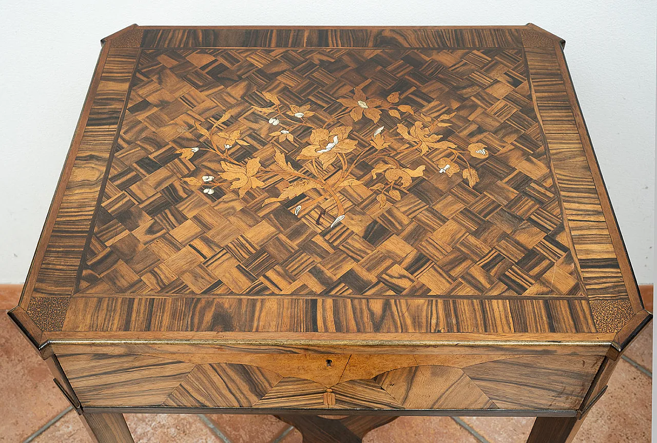 Napoleon III work table in precious exotic woods, 20th century 3