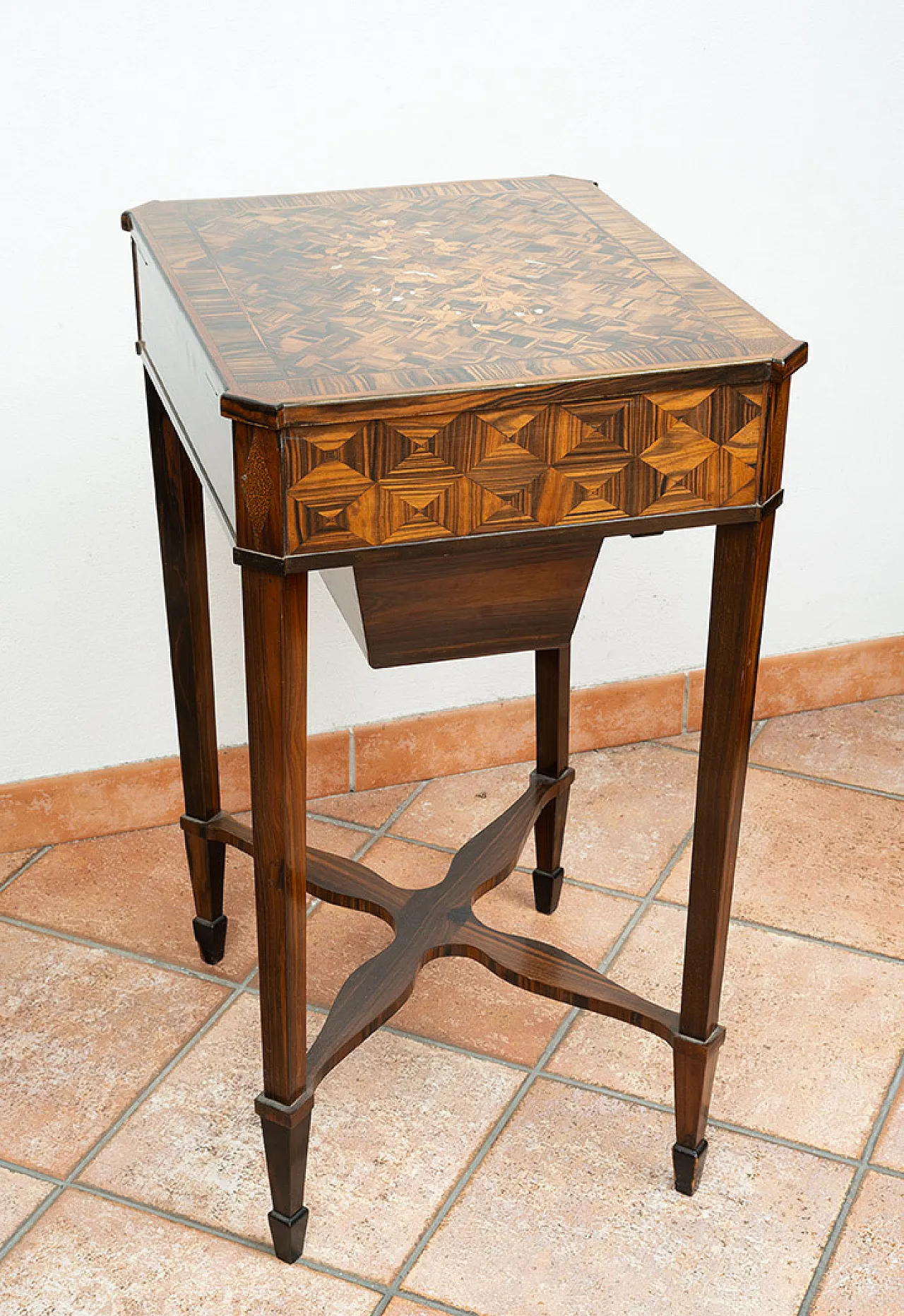 Napoleon III work table in precious exotic woods, 20th century 6