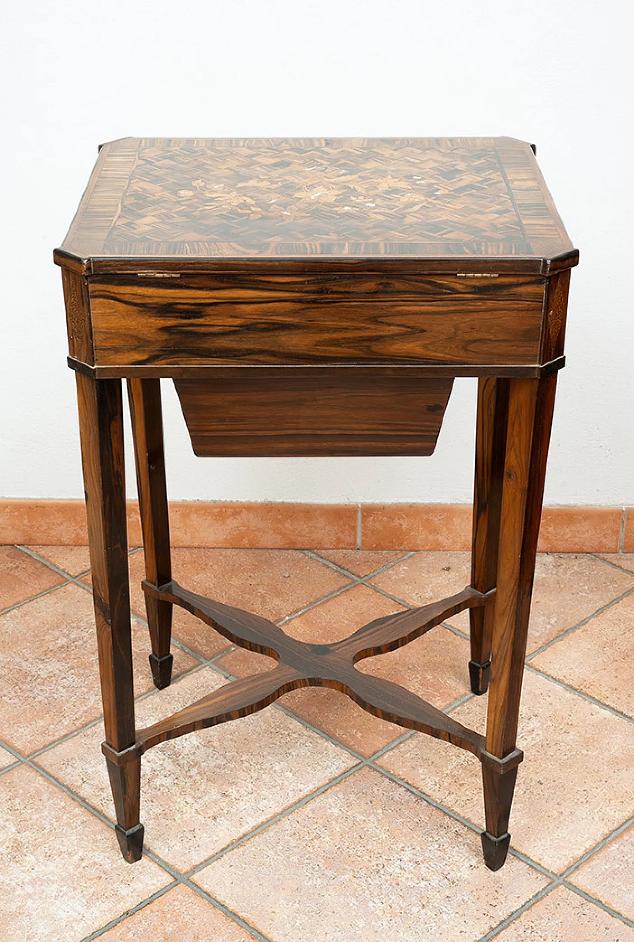 Napoleon III work table in precious exotic woods, 20th century 8