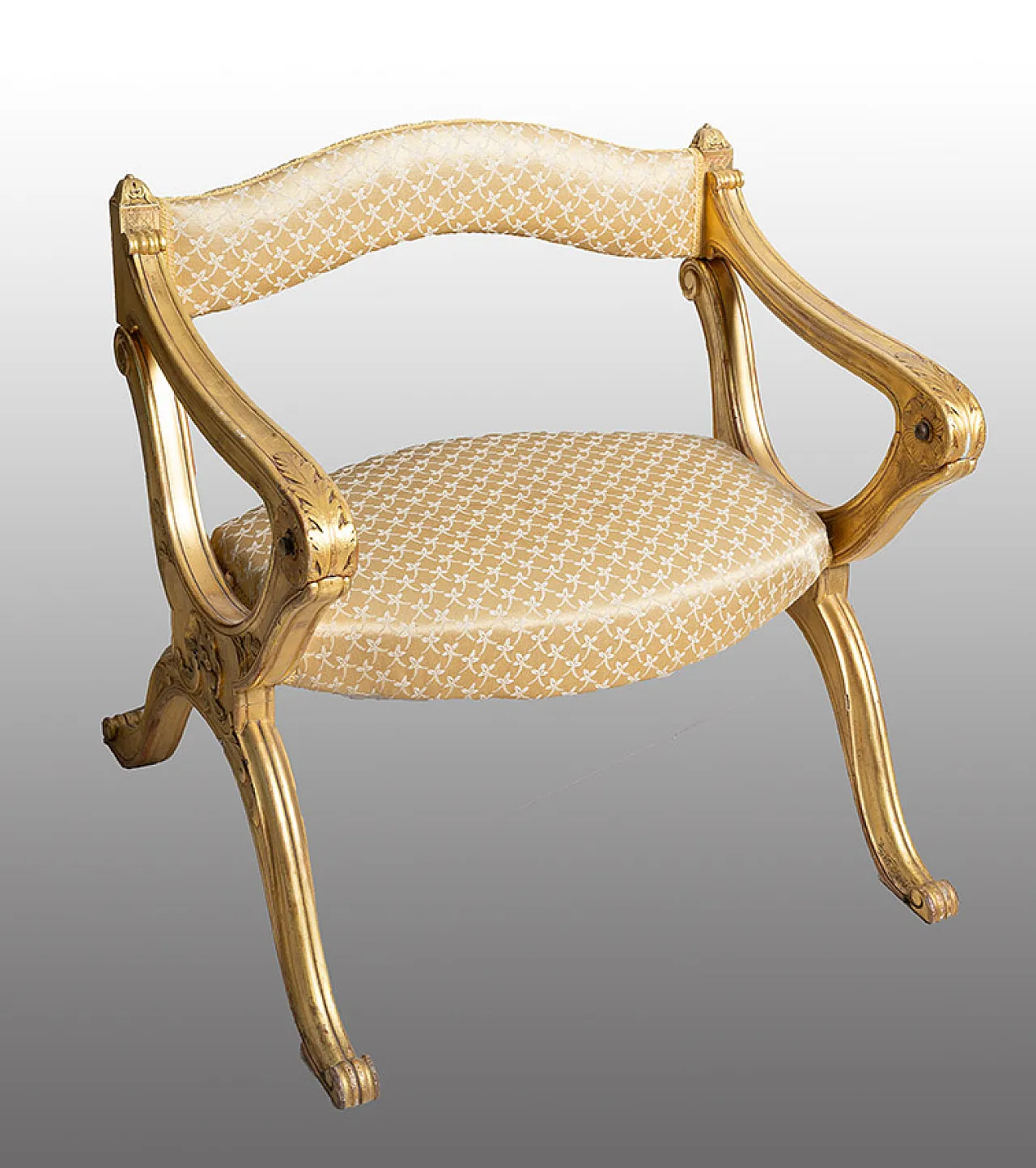 Louis Philippe armchair in gilded and inlaid wood, 19th century 1