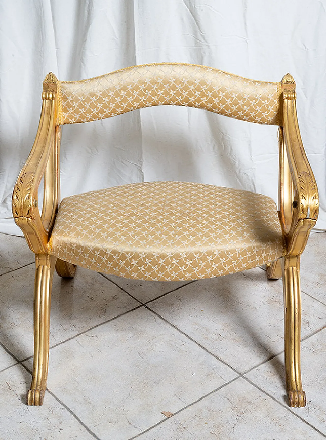 Louis Philippe armchair in gilded and inlaid wood, 19th century 2