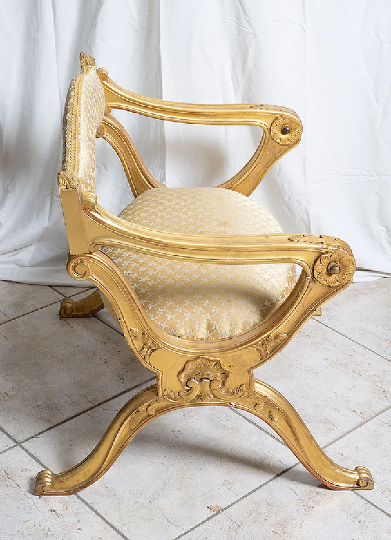 Louis Philippe armchair in gilded and inlaid wood, 19th century 4
