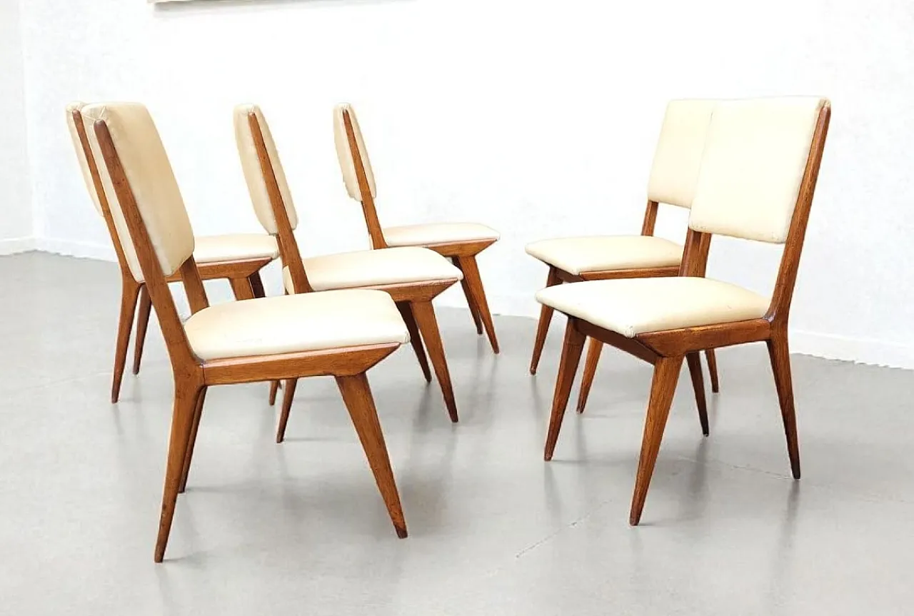6 Chairs in wood and eco-leather, 1950s 3