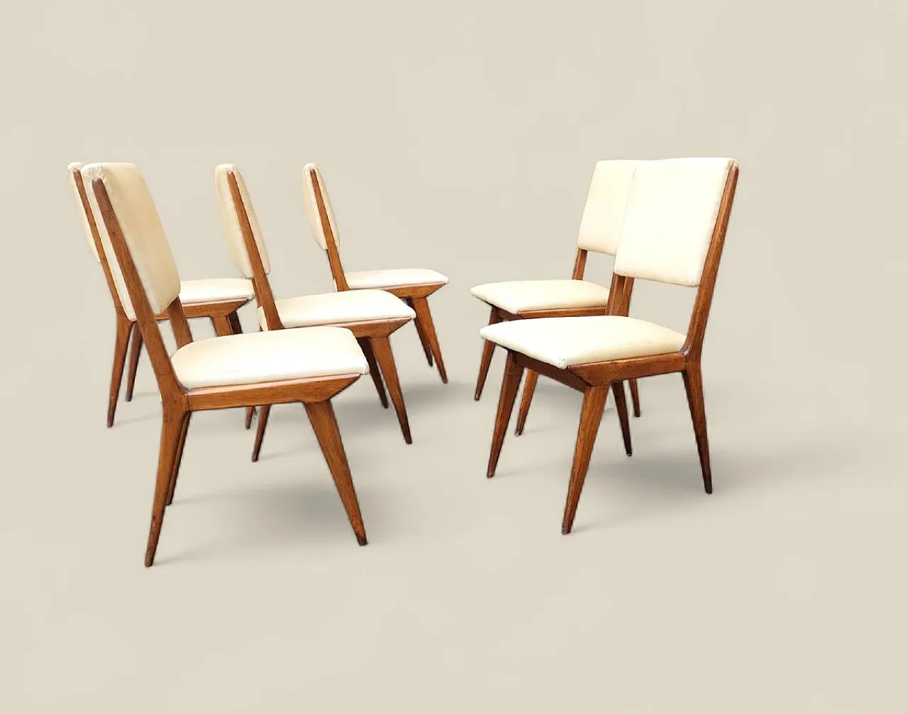 6 Chairs in wood and eco-leather, 1950s 5