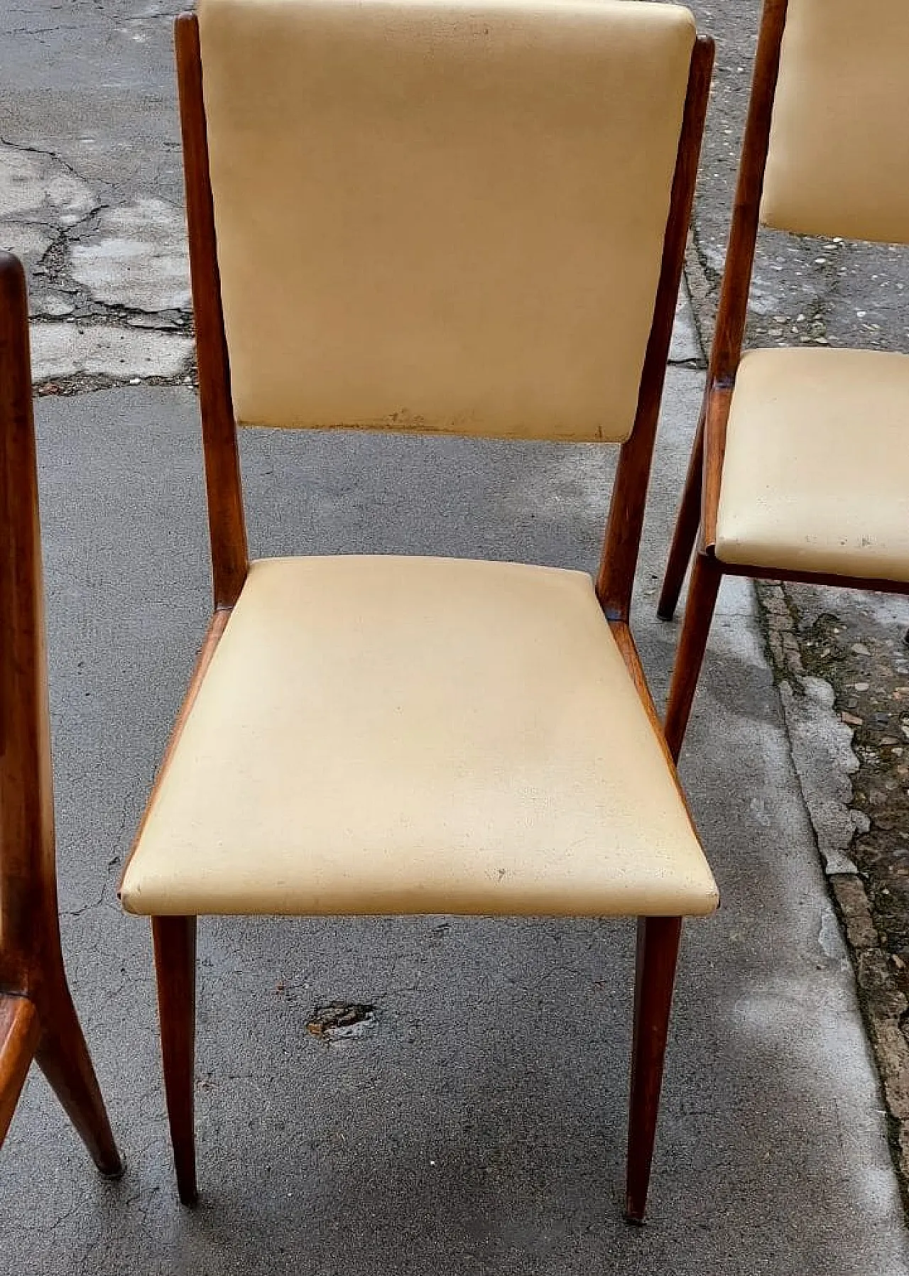 6 Chairs in wood and eco-leather, 1950s 8