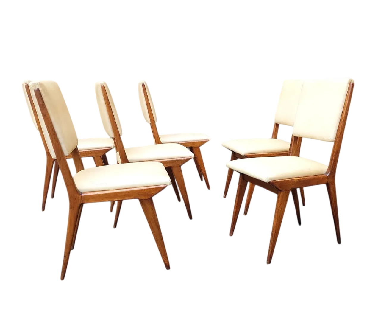 6 Chairs in wood and eco-leather, 1950s 12