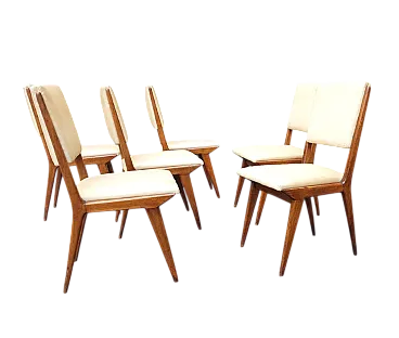 6 Chairs in wood and eco-leather, 1950s