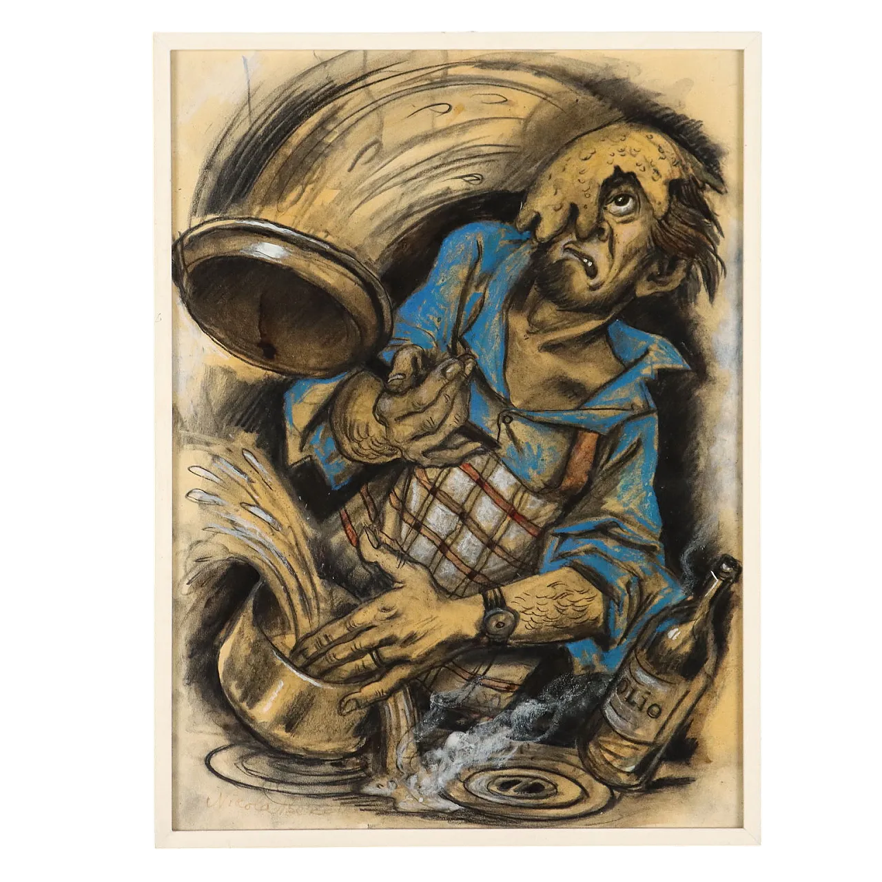 L'uomo in cucina, dipinto moderno di Nicola Benois, '900 10