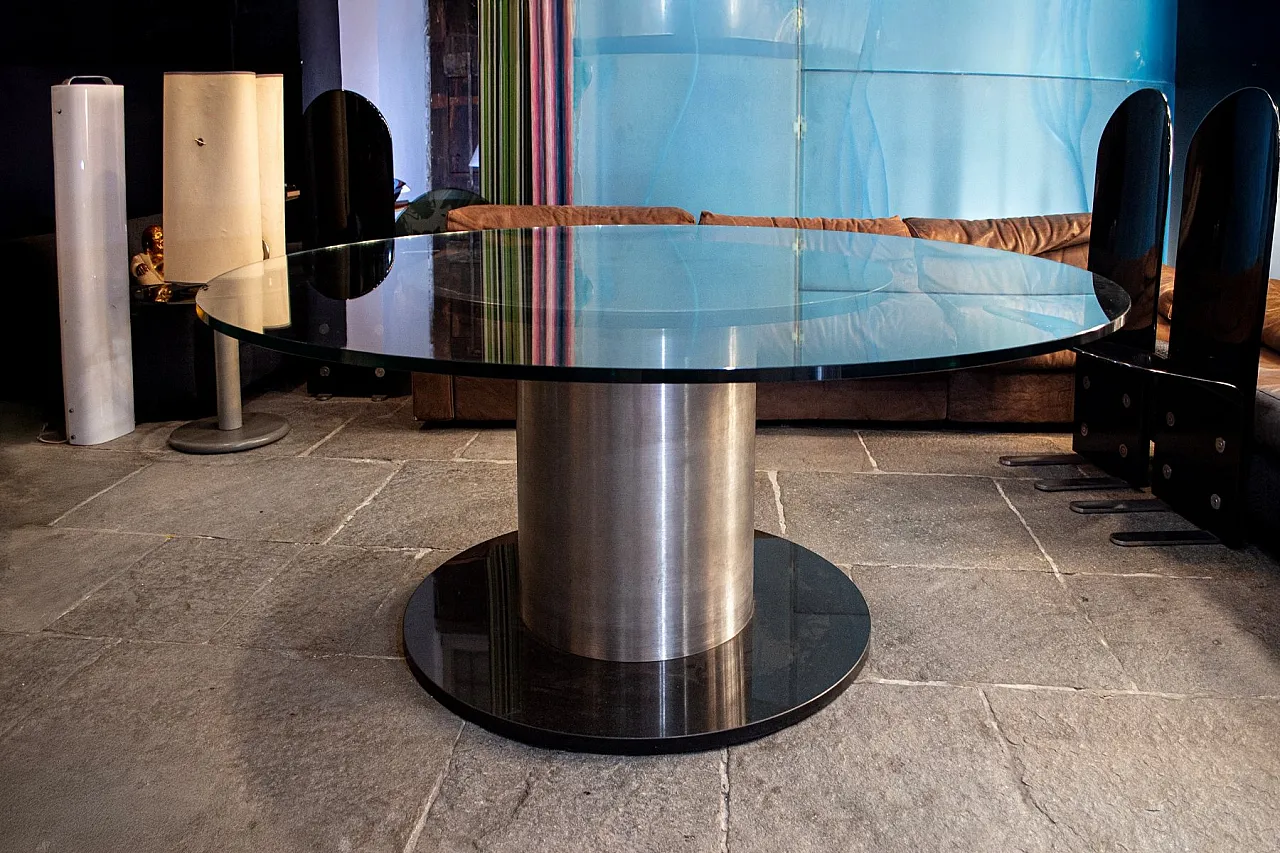 Tavolo Space Age in marmo, vetro e acciaio, anni '70 1